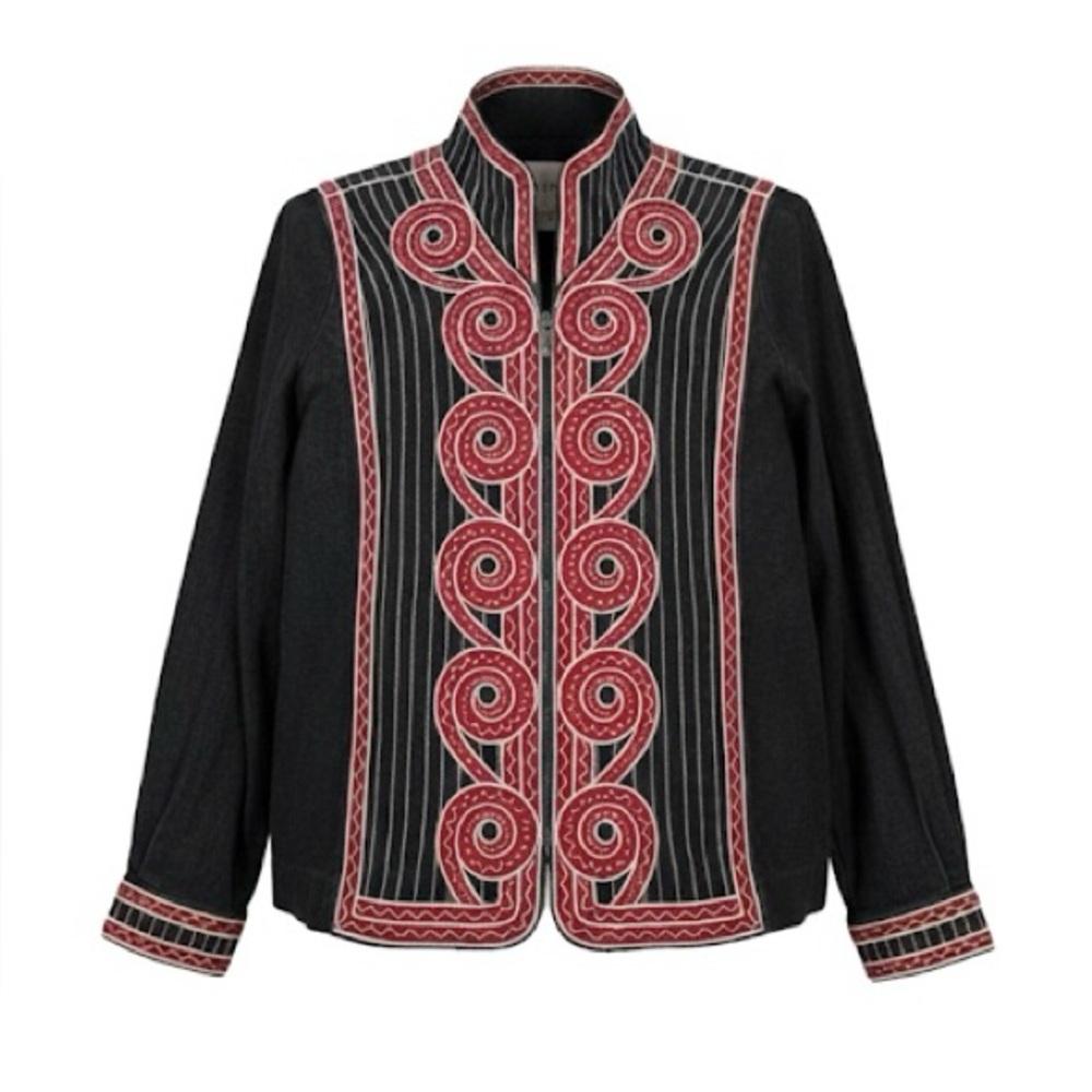 Bob Mackie Wearable Art Gray Embroidered Zip Up Blazer Jacket Size Small